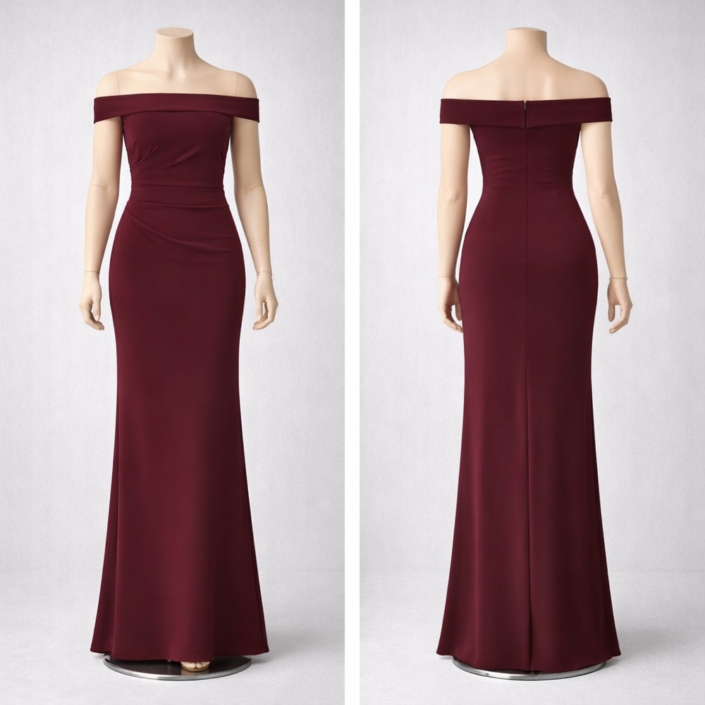 David's Bridal off the shoulder Burgundy Dress